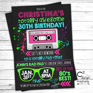 Totally Awesome Neon 80's Birthday Invitation Template