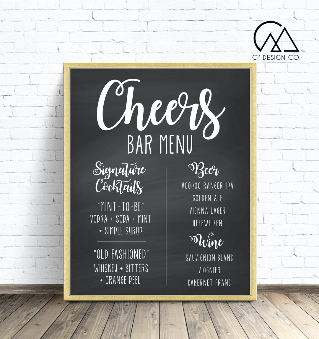 Cheers Chalkboard Wedding Bar Menu Sign Custom Digital File Etsy