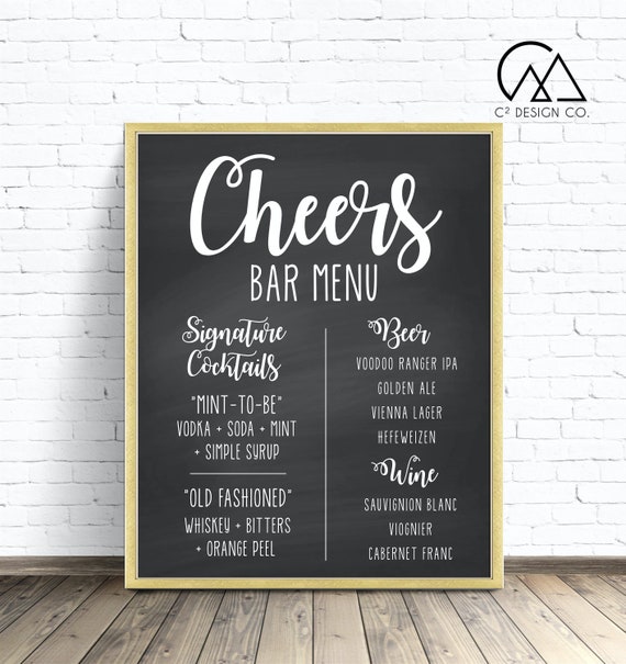 Cheers Chalkboard Wedding Bar Menu Sign Custom Digital File Etsy