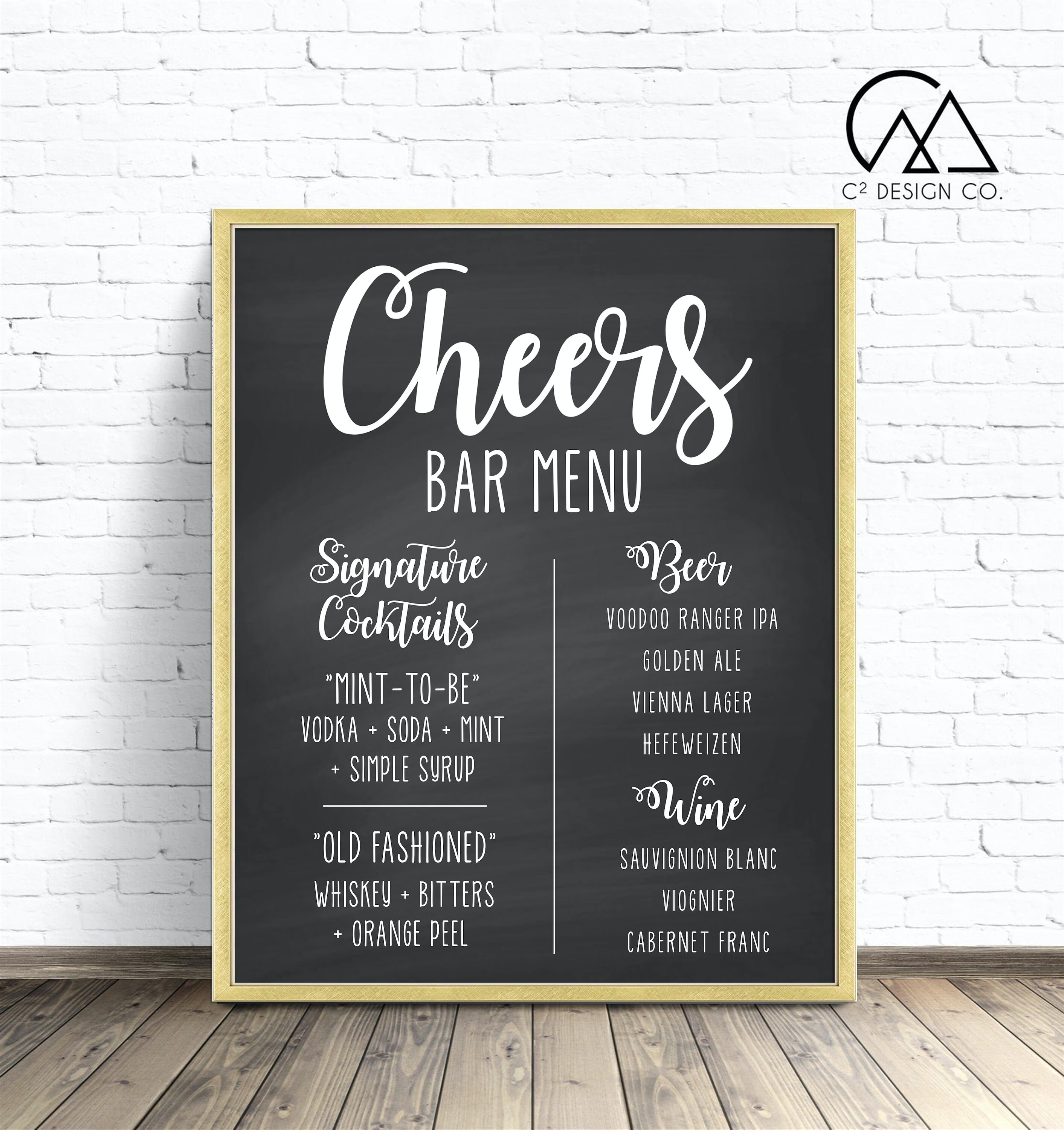 Cheers Chalkboard Wedding Bar Menu Sign Custom Digital File Etsy