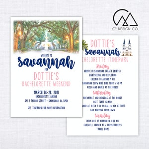 Savannah Bachelorette Party Invitation with Itinerary