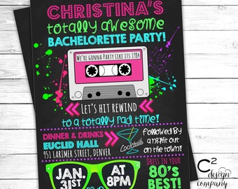 Totally Awesome Neon 80&#39;s Bachelorette Invitation Template