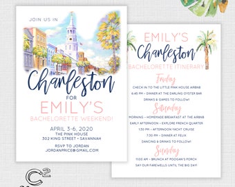 Charleston Bachelorette Party Invitation and Itinerary - Template