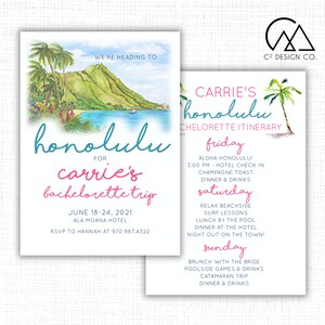 Honolulu Hawaii Birthday/Bachelorette Weekend Invitation + Itinerary Template