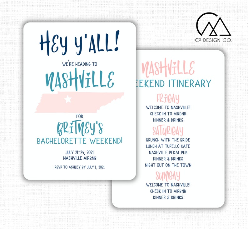 Nashville Bachelorette Party Invitation with Itinerary Template image 1