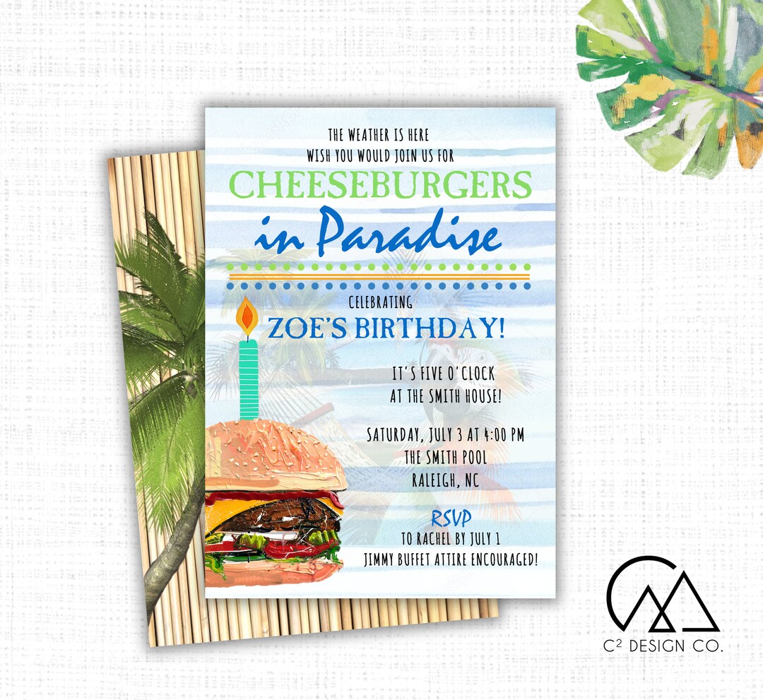 Cheeseburger in Paradise Party Invitation Jimmy Buffett Template Etsy