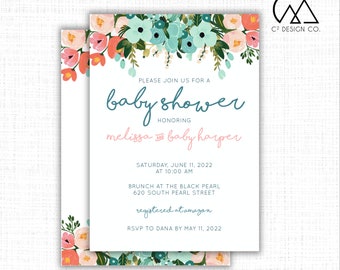 Mint to be Floral Baby Shower Invitation