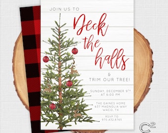 Deck the Halls Rustic Holiday Invitation Template