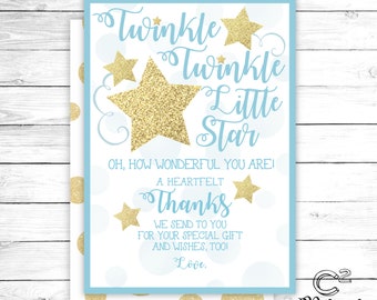 INSTANT DOWNLOAD: Twinkle Twinkle Little Star Thank You Card - Blue
