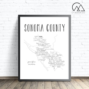 Sonoma County wijnmakerijkaart | Wijnmakerij kaart direct downloaden