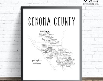 Mappa delle aziende vinicole della contea di Sonoma/Download istantaneo della mappa delle aziende vinicole