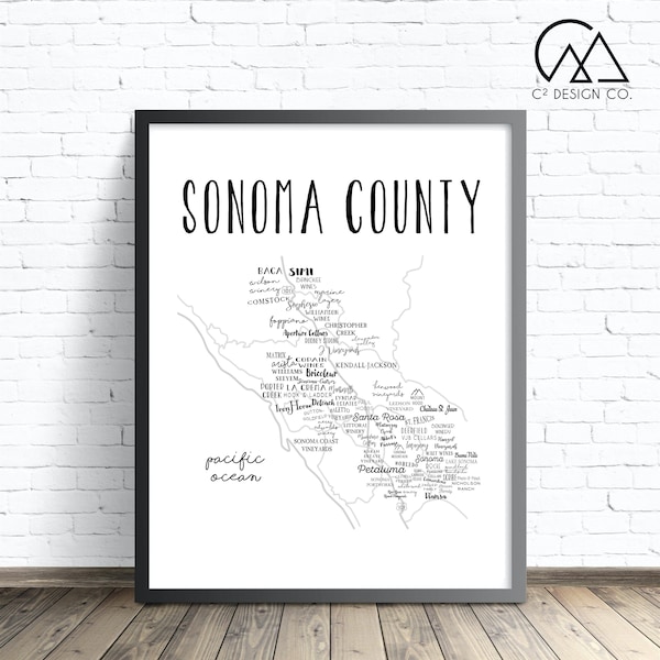 Sonoma County Winery Map | Winery Map Instant Download