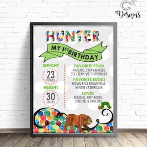 Brown Bear Birthday Board Sign - Digital File