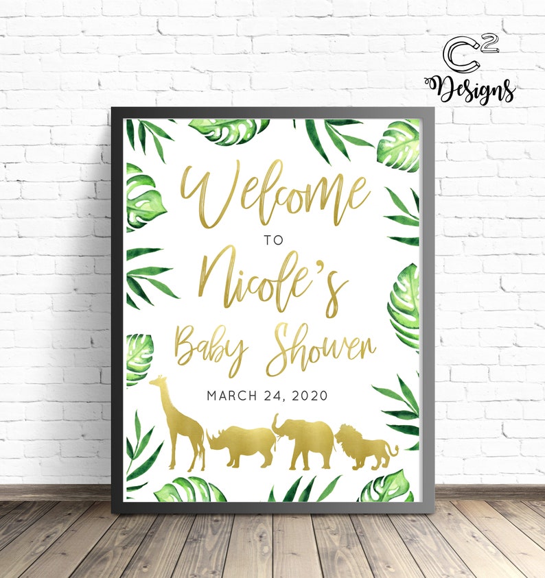 Gold Safari Baby Shower Welcome Sign image 1