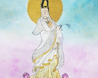 Kuan Yin- The Great Compassion Mantra painting Buddhist Spiritual Goddess | Buddhism | meditate | yoga | meditation | wallart, home decor