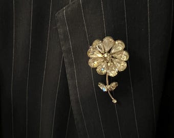 Vintage Rhinestone Flower Brooch, 50s Sparkly Flower Pin, Costume jewelry