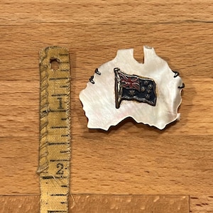 Rare vintage mother of pearl Brooch shaped like Australia, Australian Flag emblem, Unique pin