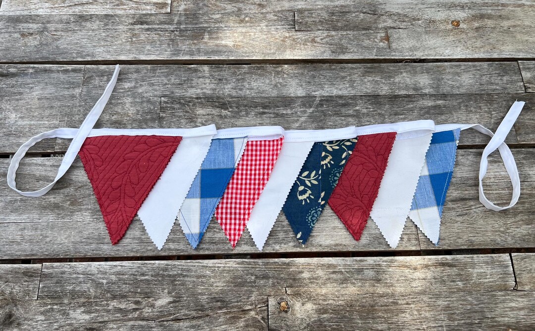 Red White & Blue Bunting Banner, July 4th Garland, Handmade Upcycled ...