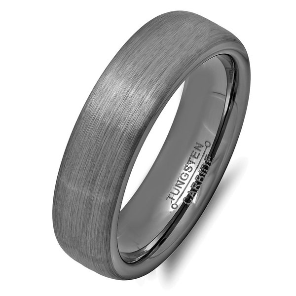 Tungsten Wedding Band- 8mm- Brushed Polish Classic Dome Shape Design. Available size 5 to 14