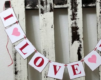 Wedding Banner Valentine Banner Garland I Love You Shabby Chic Red And Pink Banner Valentine Garland  Romantic Banner Wedding Prop Garland