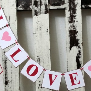 Wedding Banner Valentine Banner Garland I Love You Shabby Chic Red And Pink Banner Valentine Garland Romantic Banner Wedding Prop Garland image 1