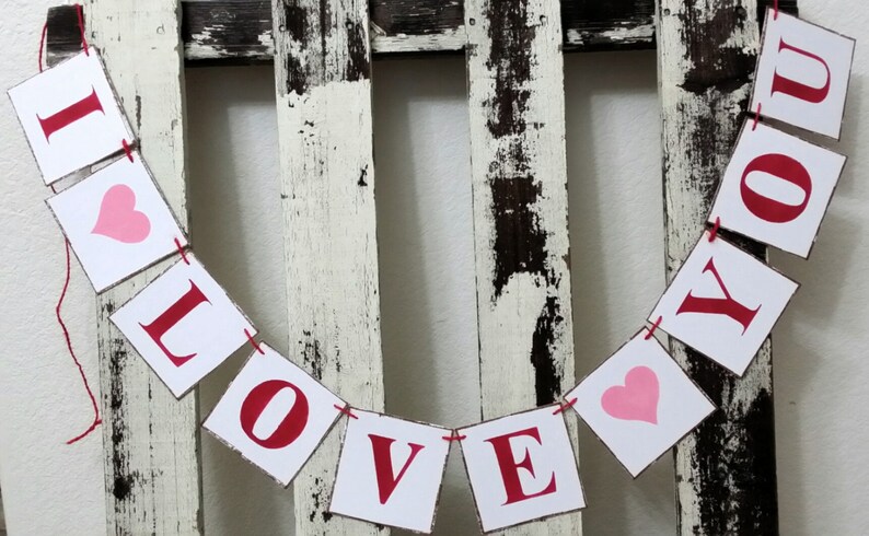 Wedding Banner Valentine Banner Garland I Love You Shabby Chic Red And Pink Banner Valentine Garland Romantic Banner Wedding Prop Garland image 1