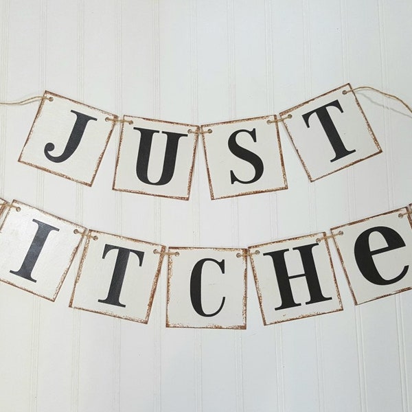 Just Hitched | 2 Piece Garland | 4 x 4 Rustic Banner |  Wedding Banner | Wedding Decoration | Wedding Prop |  Rustic Wedding Garland