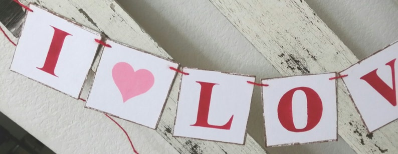 Wedding Banner Valentine Banner Garland I Love You Shabby Chic Red And Pink Banner Valentine Garland Romantic Banner Wedding Prop Garland image 2