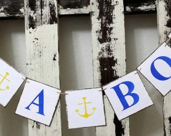 It's A Boy Banner Nautical Garland With Yellow Anchors Banner Blue Nursery Garland Boy Baby Shower Banner