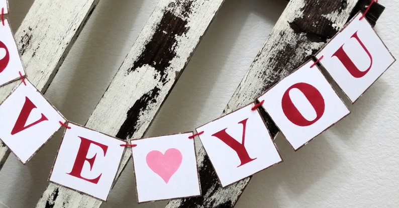 Wedding Banner Valentine Banner Garland I Love You Shabby Chic Red And Pink Banner Valentine Garland Romantic Banner Wedding Prop Garland image 3