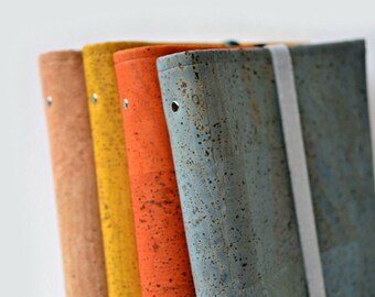 A5 ring binder, cork leather planner, ring planner, A5 planner, planner binder cork, 6 rings, elastic closure, luxury leather planner vegan