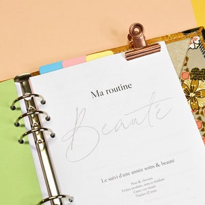Follow-up routine beauty planner A5 - Thin folder / perforated pages A5 for binder - Paper pages A5 agenda 6 rings - A5 printed refill