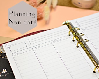 A5 refill for refillable agenda, weekly undated agenda refills, A5 week & priorities paper, French Filofax refills