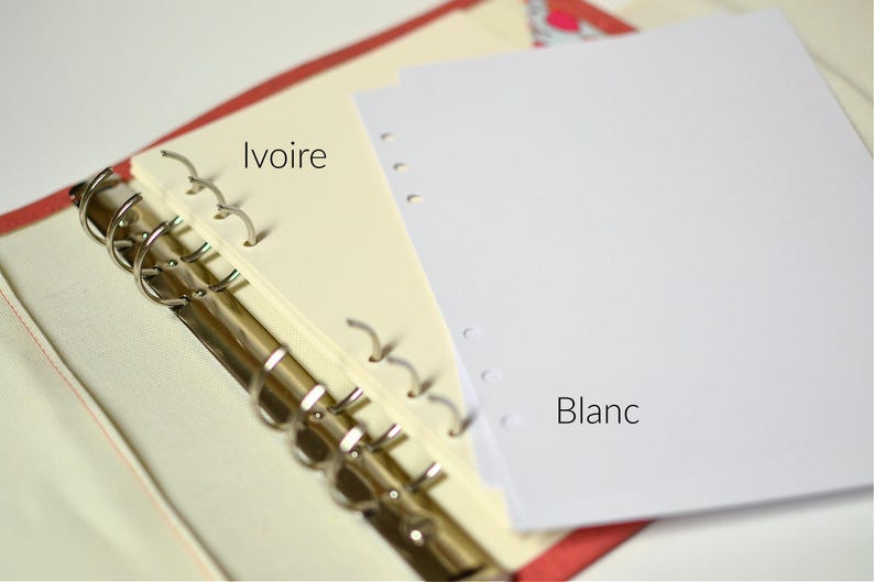 insert pages blanches A5, recharge papier blanc perforé pour organiseur planner, papeterie française pour les jours souples