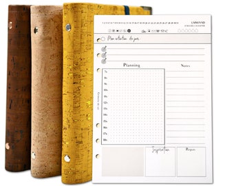Refills A5 undated day planner for organizer, inserts A5 French day planner, Motivating day - spaces notes health priorities