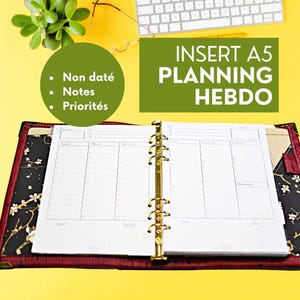 Recharge agenda hebdomadaire non daté A5 pour organiseur, insert A5 perforé Semaine & priorités, recharges agenda français type Filofax A5