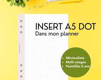 Dot A5 1cm perforated paper for planner organizer, refillable agenda paper insert, 50 dot papers for Bullet journal