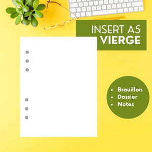 insert pages blanches A5, recharge papier blanc perforé pour organiseur planner, papeterie française pour les jours souples