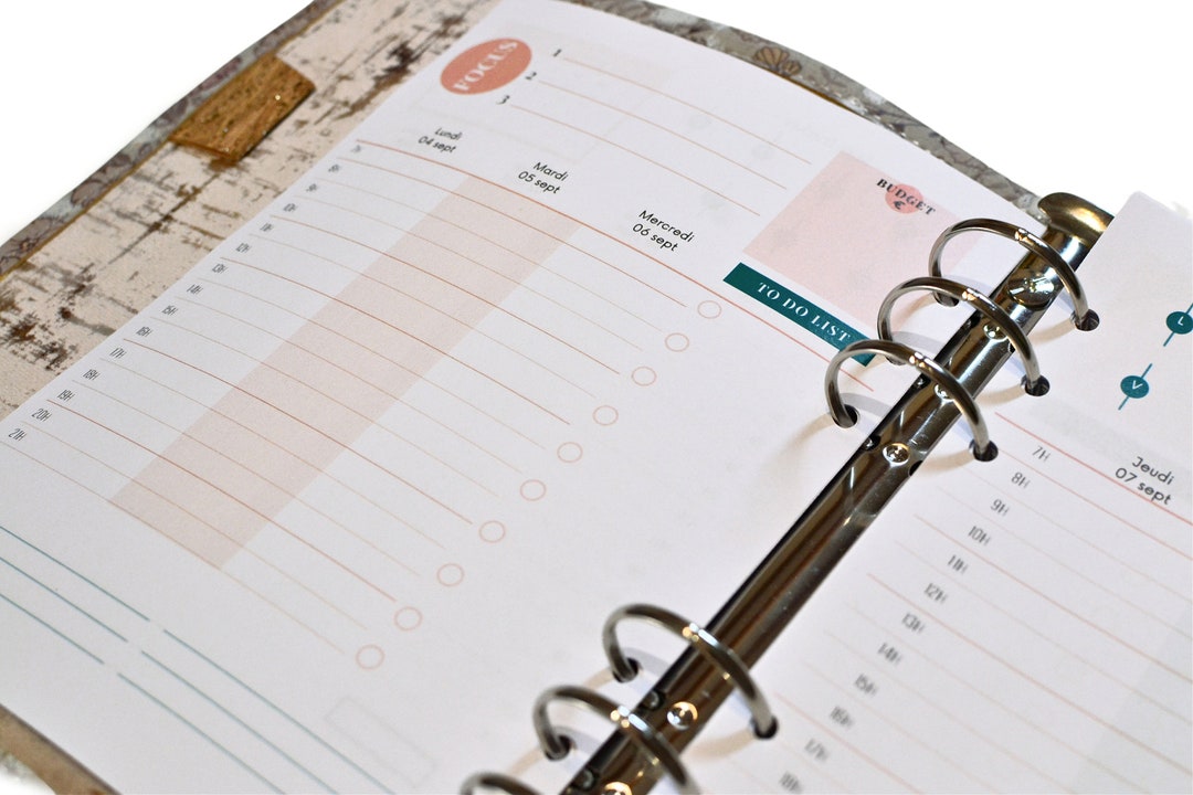 A5 Planner Organizer in Cork & Cotton , 2024 Rechargeable A5 Handmade Vegan  Leather Agenda, Handcrafted 6-ring Binder 