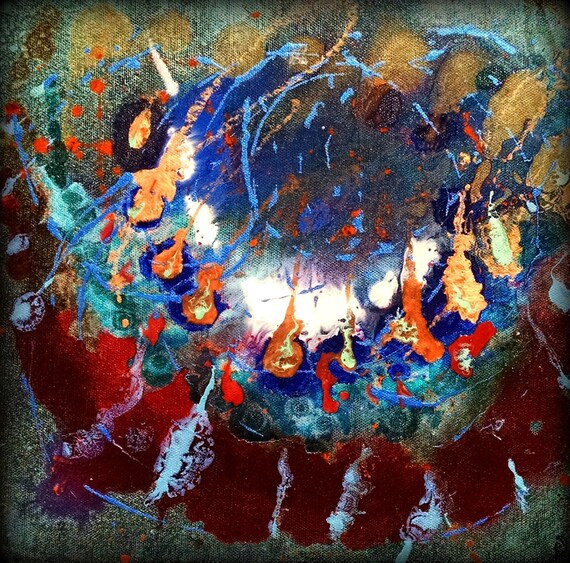PAIR Gorgeous Abstract Acrylic Handpainted Art wResin Top Coat 12 x 12
