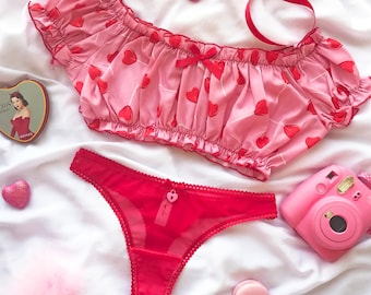 Lollipop Love set, Off the shoulder crop top and mesh thong