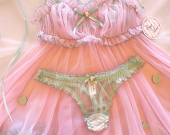 Pink Babydoll Lingerie, Vintage Style Babydoll Dress, Handmade Nightie, Ruffled Nightgown, Pastel Lingerie, Peach Babydoll Lingerie