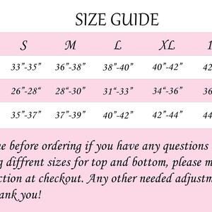 May include: A size guide chart with bust, waist, and hip measurements in inches for sizes XXS to 3XL. The chart includes text that encourages customers to message with questions and note any size adjustments.