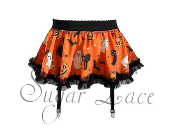 Halloween Lingerie, Halloween Print Garter Belt, Lingerie Mini Skirt, Vintage Halloween, Handmade Lingerie