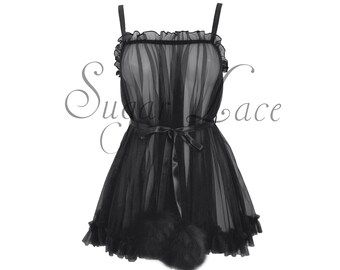 Sheer Babydoll Dress, Vintage Style Lingerie, Handmade Black Lingerie, Black  Teddy, Custom Lingerie, Nylon Babydoll Dress - Etsy