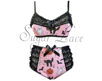 Pink Trick-or-Treat Bralette and Matching High Waisted Bottoms