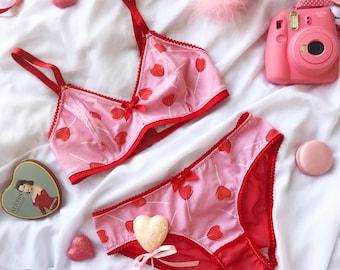 Valentines Lollipop Bralette and Undie set, True Love Set, 2 or 3 piece set, bralette, garter, pantie