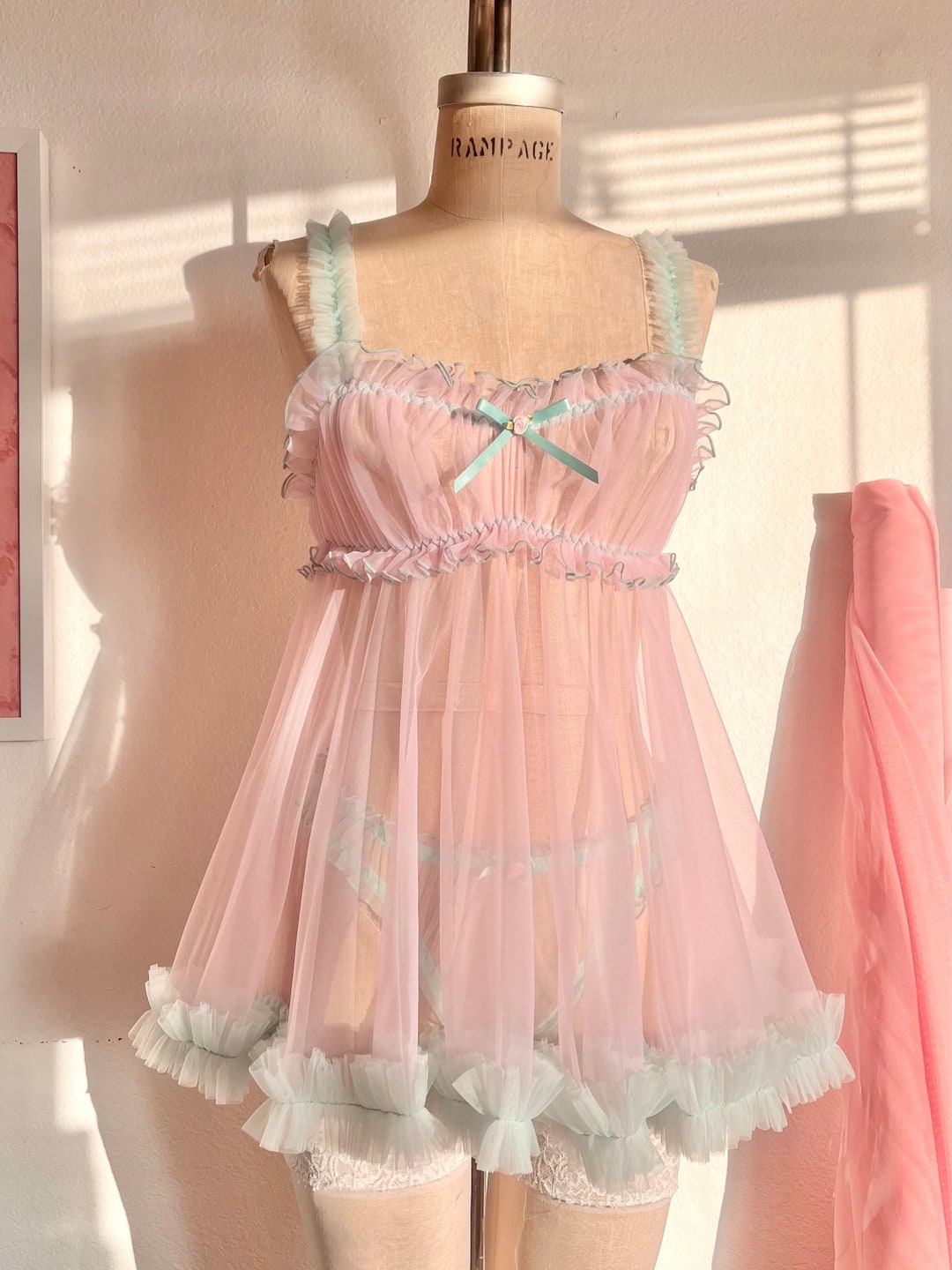 Pink or Peach Babydoll Lingerie, Vintage Style Babydoll Dress, Handmade  Nightie, Ruffled Nightgown, Pastel Lingerie, Nylon Babydoll, Retro - Etsy