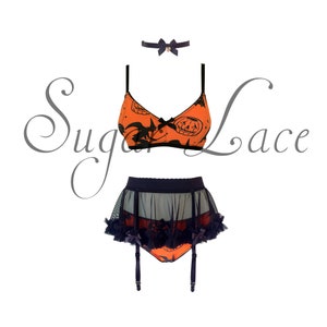 Halloween Queen Set- Choker, Bralette, Undie, and Garter Belt