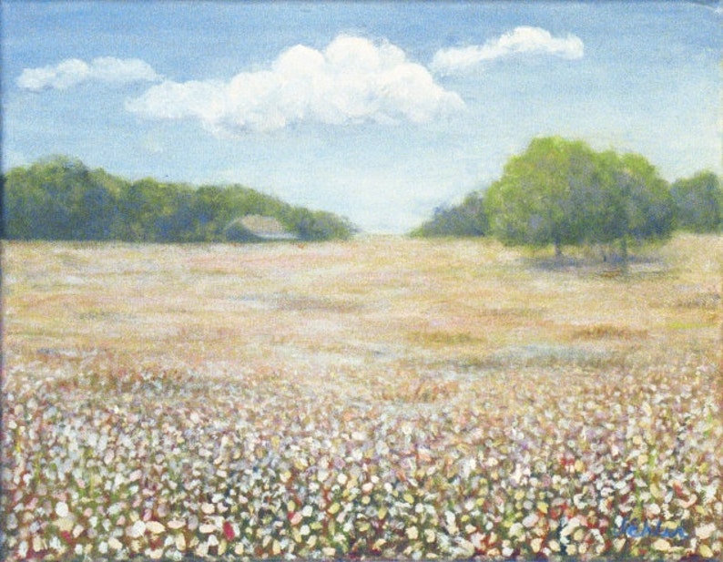 14x11 'Cotton Field' oil painting by Jean Ehler Etsy